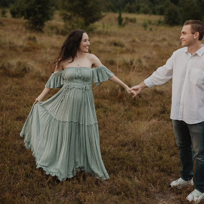  Photo Shooting Pregnancy Dress Comfortable Soft Linen-Cotton Set for Pregnant Women Photos Maternity Two-Piece Dress