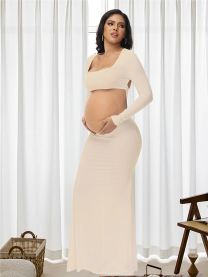 Maternity Sexy Bodycon Dresses Pregnant Photo Dress Square Neck Long Sleeve Wedding Party Pregnant Clothes