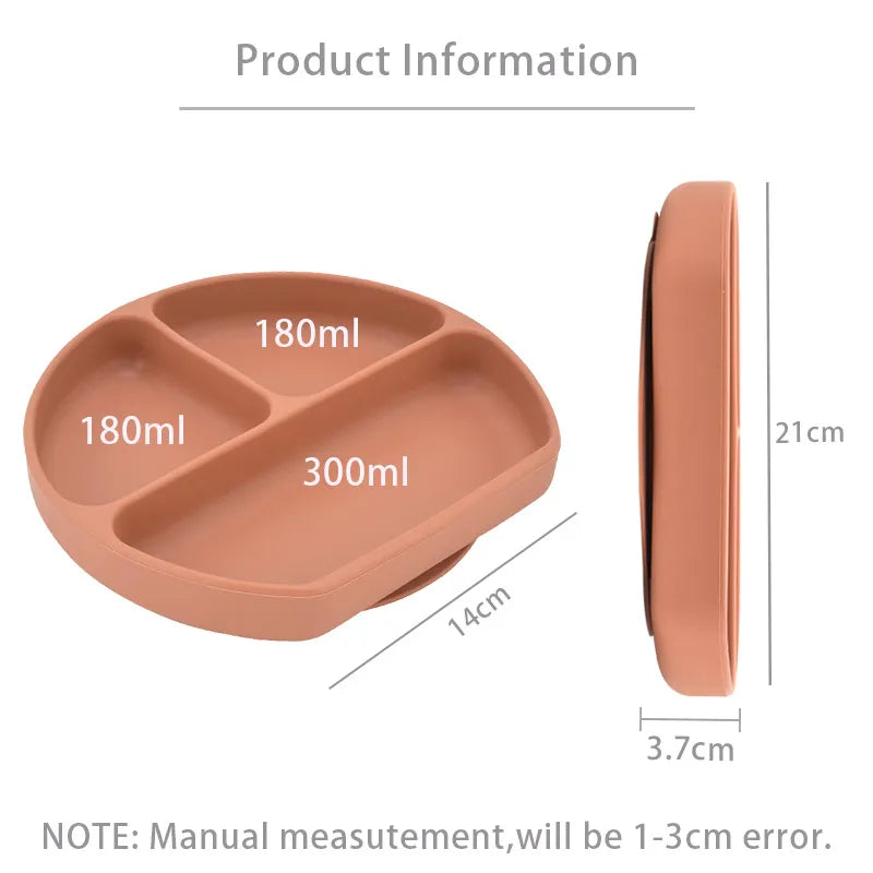 3/9Pcs Baby Tableware Set Food Grade Silicone Baby Dishes for Children's Cute Print Bib Bowl Non-Slip Plates with Sucker BPAFREE