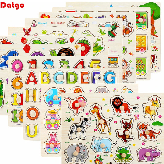 30cm Baby Toys Wooden Puzzle Hand Grab Board Educational Wood Puzzles for Kids Cartoon Animal Vehicle Child Gift