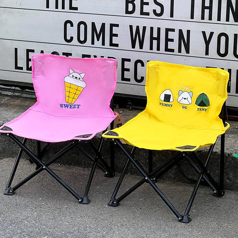Cute Cartoon Kids Folding Camping Chair, Portable Lightweight Outdoor Seat Sturdy Steel Frame