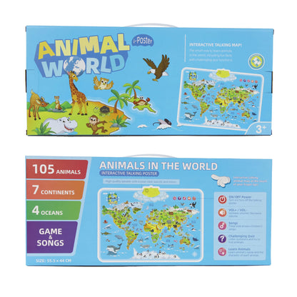 Electronic World Map Animal Wall Chart Talking  Music Poster Kids Montessori Toys for Toddlers Interactive Educational Toy Gift