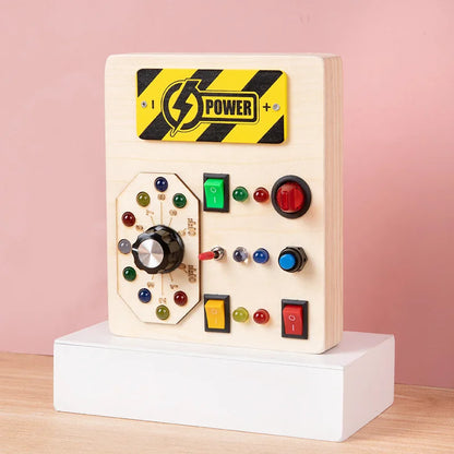 Montessori Busy Board Baby Sensory Toys Wooden LED Light Switch Control Board Toys Children Travel Activities Delight Games Toys