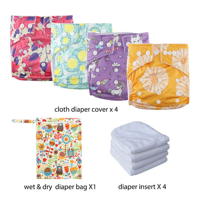 Babyland New Waterproof Baby Cloth Diaper Kit with Inserts & Wet Bags | Economical Washable Nappy System (0-36 Months)