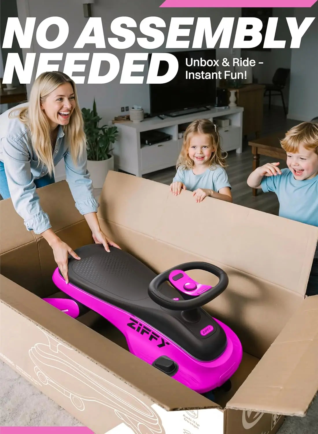 JOYFY 45W 5.5A Electric Wiggle Car Light-Up Rechargeable Battery 2 Speed Ride-On Toy for Kids Ages 3+ (Max 110 lbs)