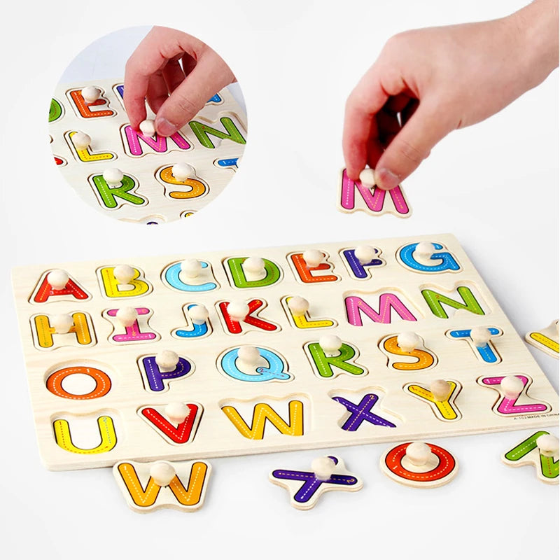 30cm Baby Toys Wooden Puzzle Hand Grab Board Educational Wood Puzzles for Kids Cartoon Animal Vehicle Child Gift
