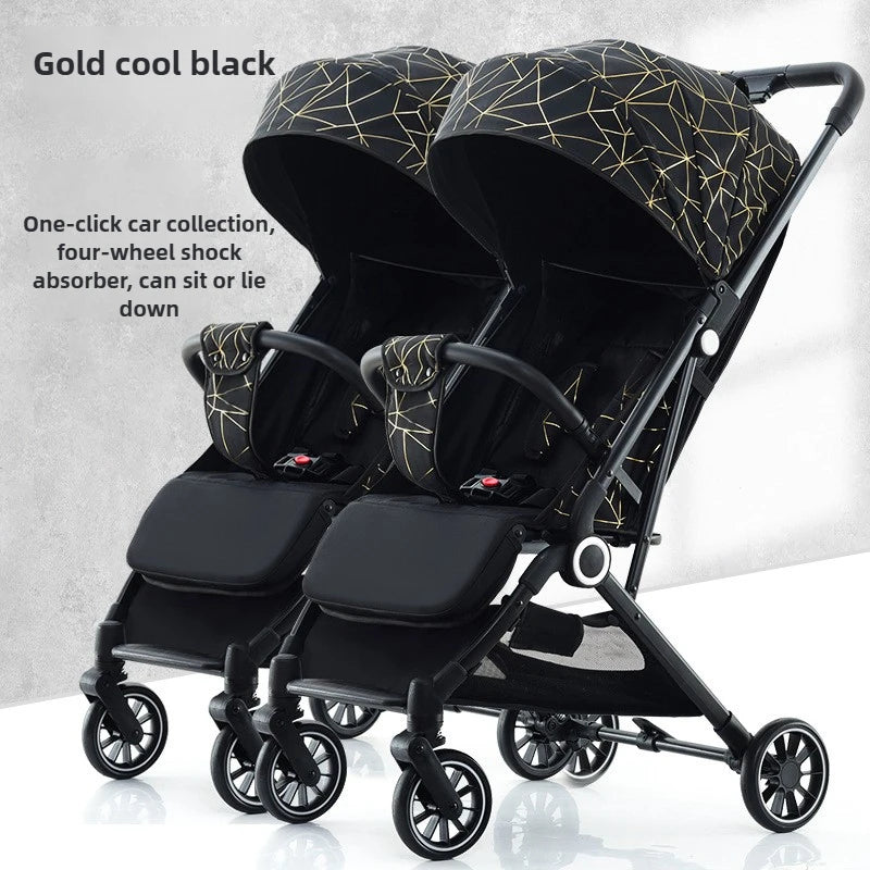 Twin Baby Stroller High View Detachable Stroller Foldable and Lightweight Stroller with Sitting and Lying Function