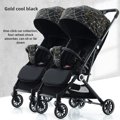 Twin Baby Stroller High View Detachable Stroller Foldable and Lightweight Stroller with Sitting and Lying Function