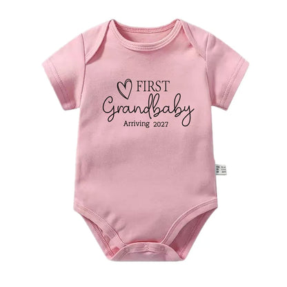 New First Grand Baby Arriving 2027 Baby Romper Pregnancy Announcement Newborn Bodysuits Cotton Boys Girls Jumpsuit Outfits