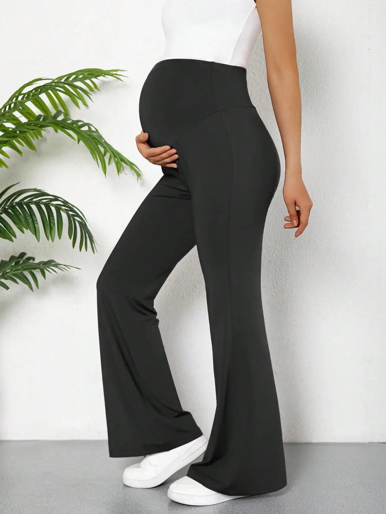 Maternity Women's Black High Waist Flare Leggings to Wear Under Dress or Shorts for Versatile Daily Casual