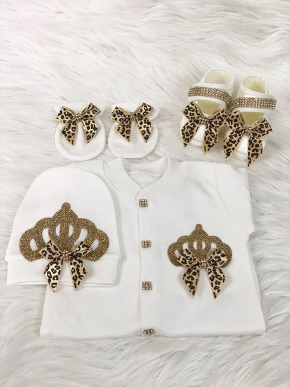 Dollbling Emerald Newborn Baby Boy Personalized Name Outfits 4pcs Welcome Home Hospital Crown Jewelry Romper Set