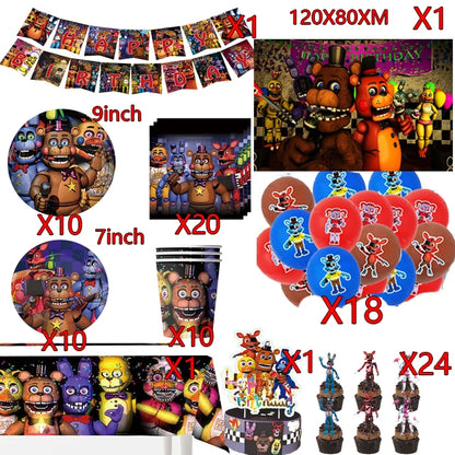 FNAF Five Nights Freddyed Birthday Party Decorations Balloons Plate Banner Tableware Set for Baby Shower Party Favors Kids Gifts