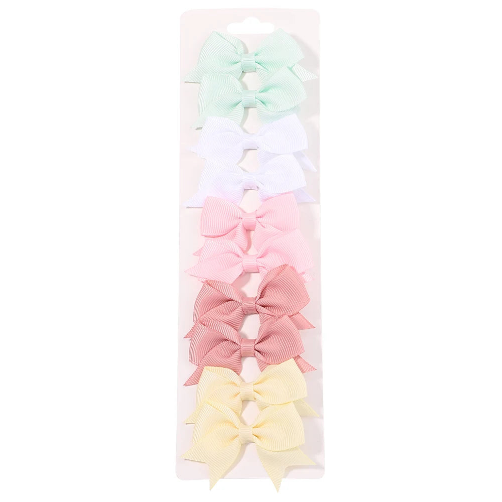 10Pcs/Set Solid Color Kids Bows Hair Clips for Baby Girls Handmade Ribbon Bowknot Hairpin Barrettes Hair Accessories