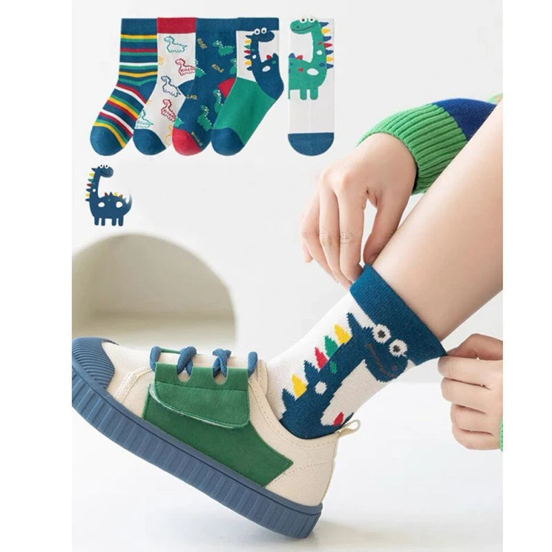 10 Pairs Boys Dinosaur Socks Children Baby Toddler Sport Socks School Students Spring Autumn Soft Kids Fashion Mid Tube Socks