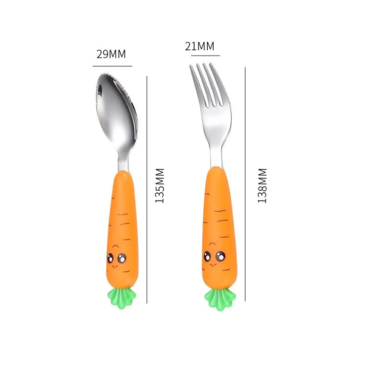 Baby Gadgets Tableware Set Children Utensil Stainless Steel Toddler Dinnerware Cutlery Cartoon Infant Food Feeding Spoon Fork
