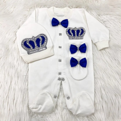 Baby Prince Welcome Home 3pcs Crown Layette Hospital Exit Newborn Outfits Swaddle Set Hello World I'm new Cotton