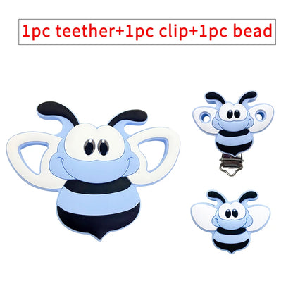 3pcs/set Silicone Cartoon Animal Figure Teether Beads and Clips Baby Teether Pacifier Chain Accessories Teething Jewelry Toys