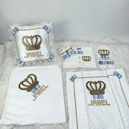 5pcs Baby Girl Outfits Set Welcome Home Hosptial Infant Receiving Blanket Pillow Bed Hat Mittens Romper Set