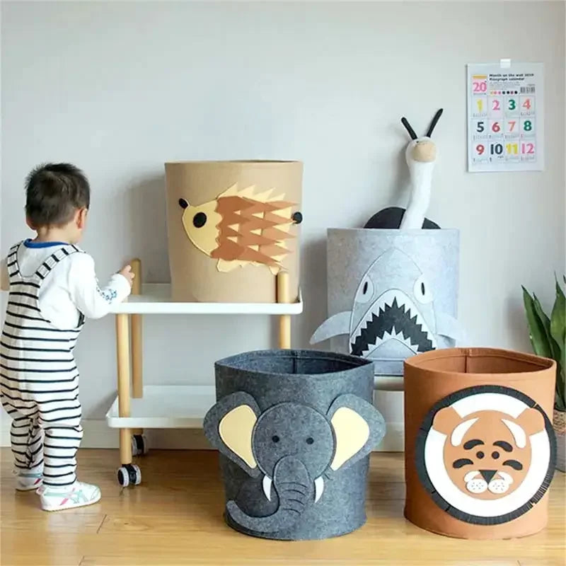 1/2/3/5PCS Baby Storage Basket Panda Dinosaur Cartoon Felt Organizer Laundry Dirty Clothes Bucket Toy Storage Box Gift Ideas