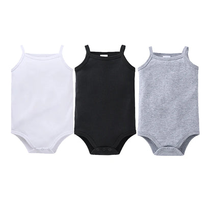 100% Cotton Baby Bodysuit Set for Girls Solid White Sleeveless Rompers (0–24 Months), Available in 1–6 Pieces