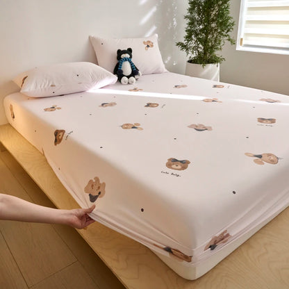 Ice Silk Bed Sheet Set Summer Breathable Cooling Fitted Sheet Pillowcase Cool Feel Single Double Mattress Cover,Can Custom Sizes