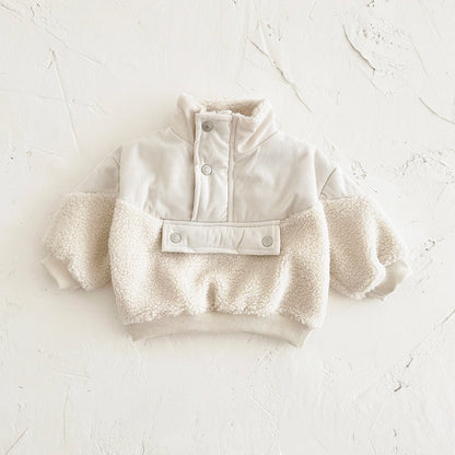 Boys Girls Baby Cotton Coat Lamb Wool Winter Thicken Half-Zip Fleece Jacket Solid 0-3Y Toddler