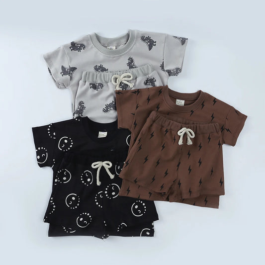 Kids Clothing Sets Children Clothes Set Girls & Boys Full Print Short Sets 100% Cotton Toddler Summer