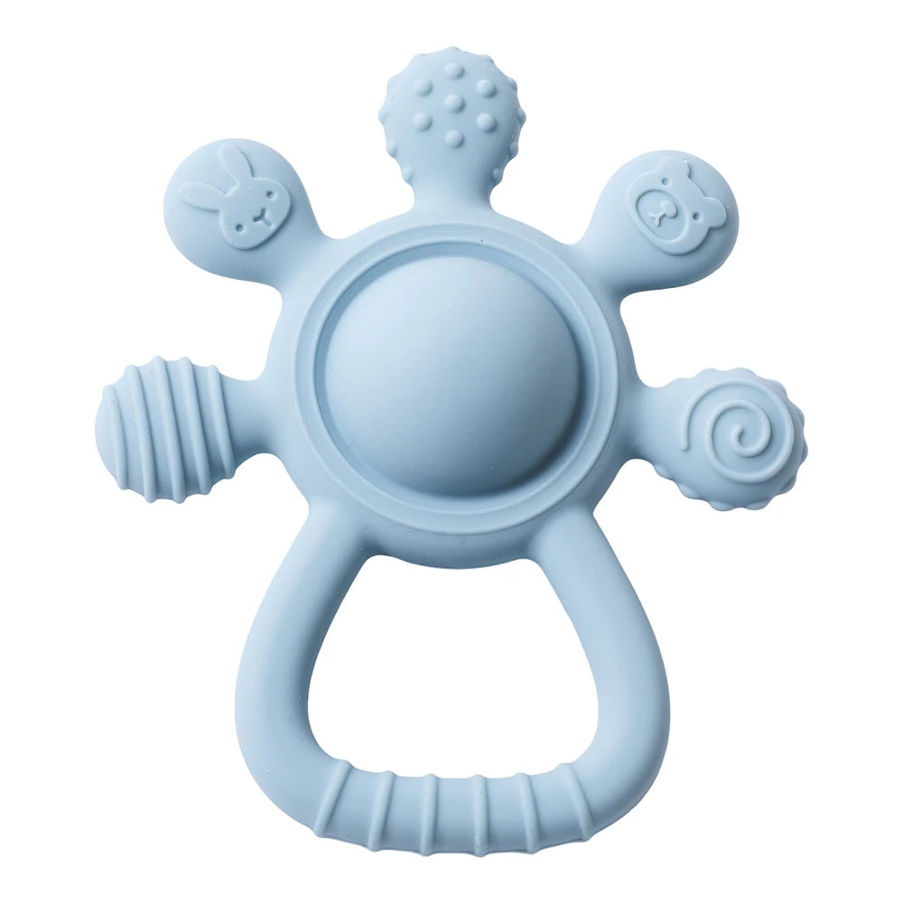 BPA Free Silicone Teether Food Grade Baby 0-12 Toys Teething Rattle Sensory Toys for Toddlers Silicone Hand Bell Soothing Toys