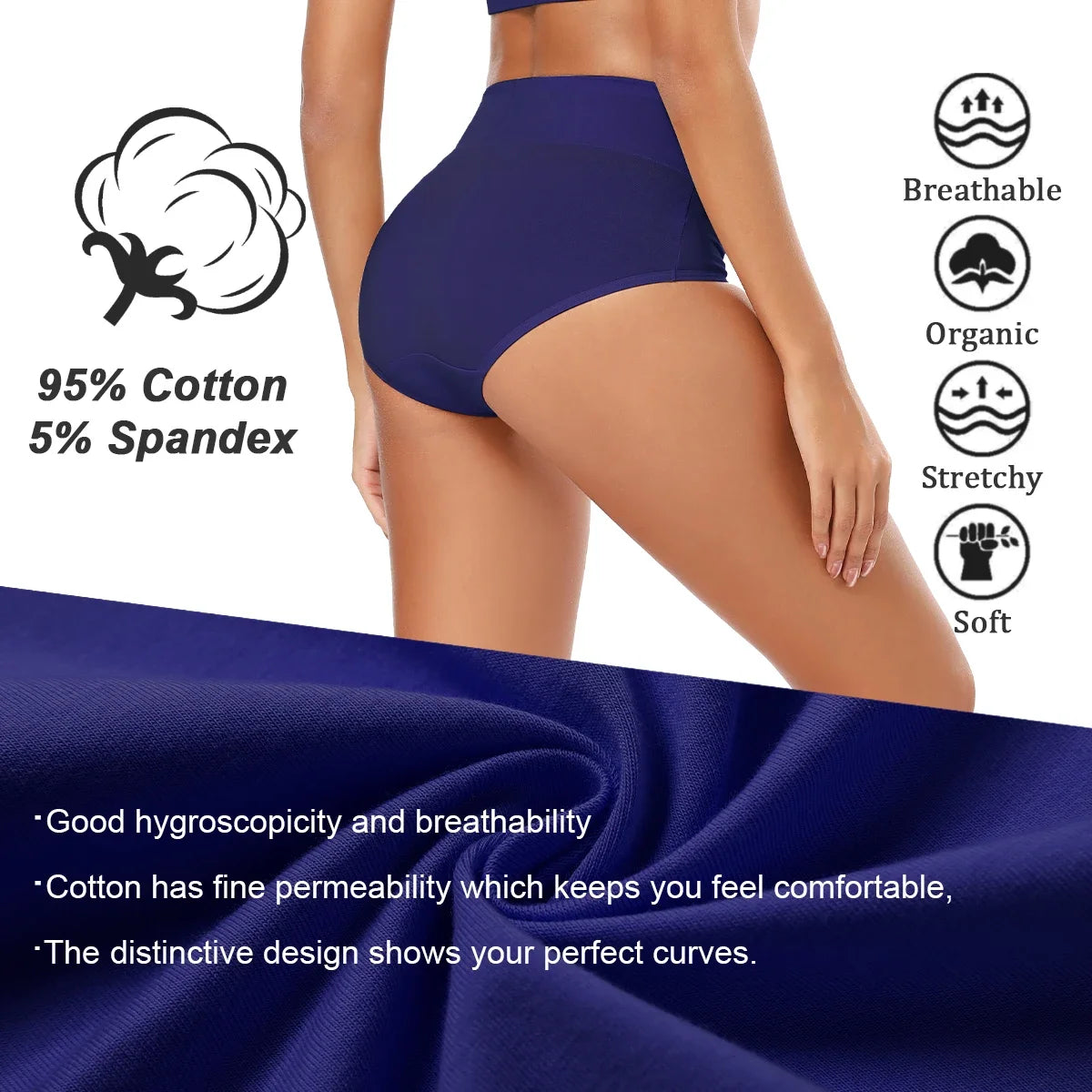 5pcs Women's Soft Cotton Underwear Briefs High Waisted Postpartum Panties Ladies Full Coverage Set 5X-Large