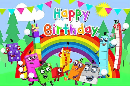 Number Birthday Decorations Building Blocks Tablecloth Banner Spiral Cake Topper Balloon for Kids Baby Shower Supplies Gifts