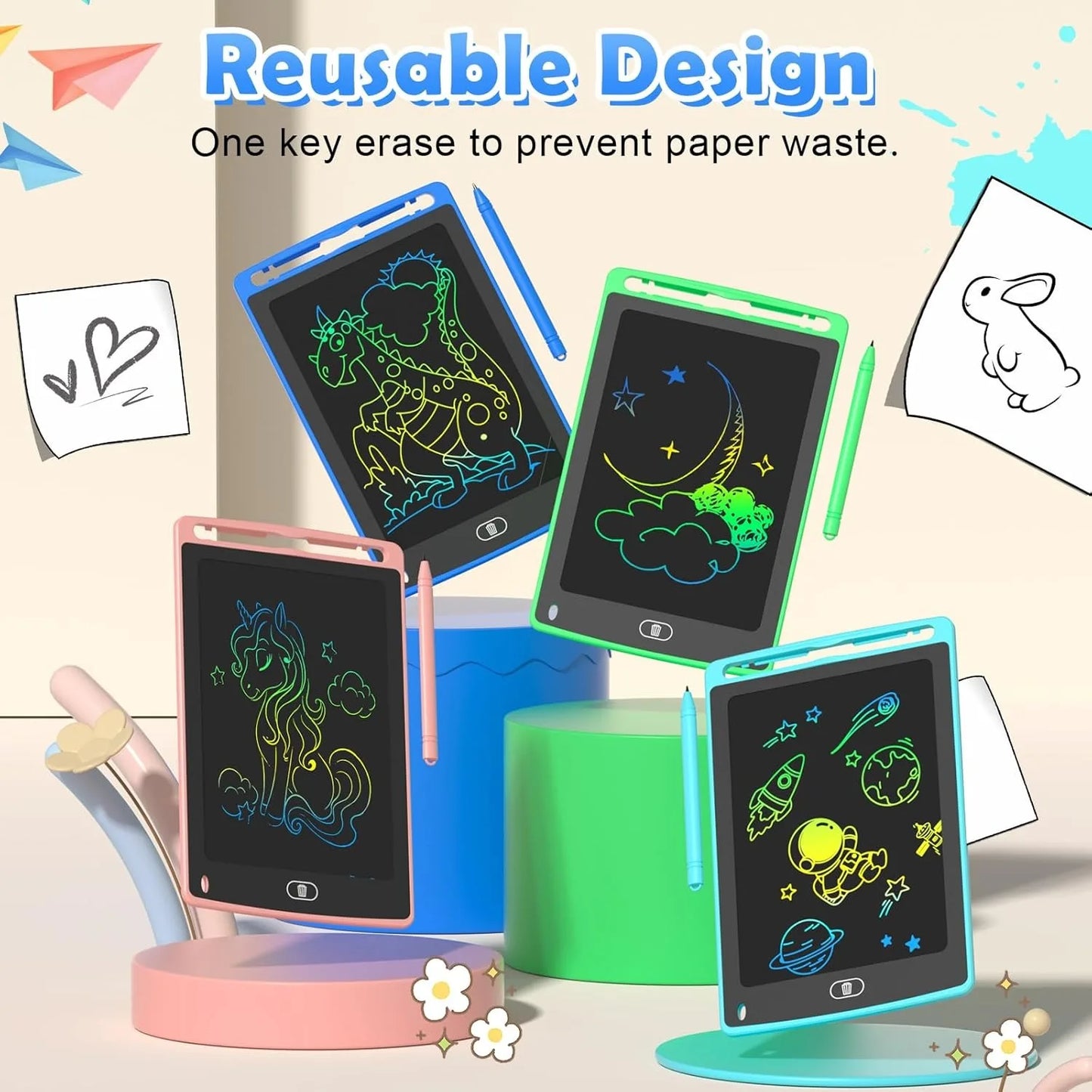 Pack LCD Writing Tablet for Kids, 8.5 Inch Colorful Doodle Board Drawing Tablet, Educational Learning Toys Birthday Gifts for Boys Girls Age