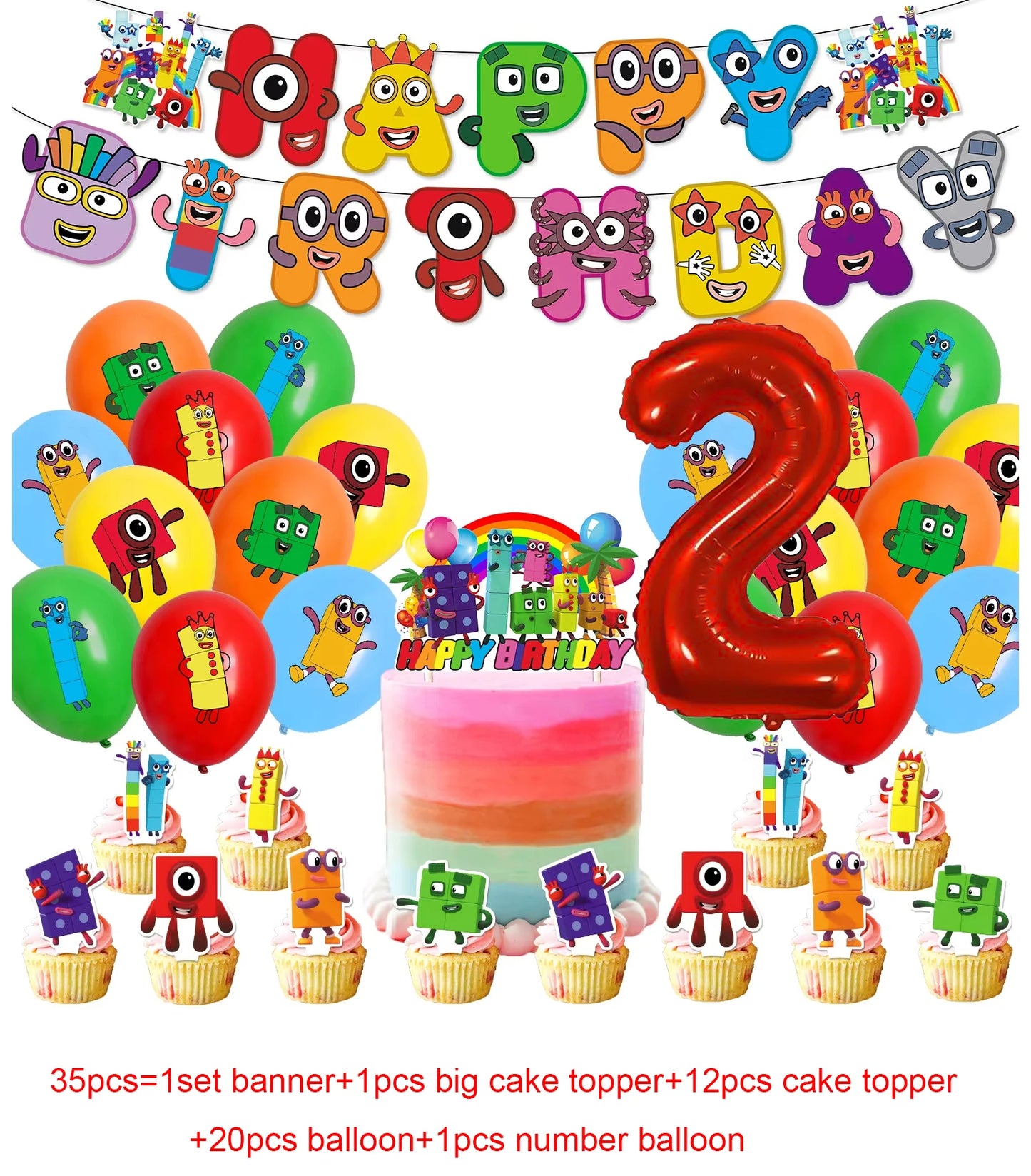 Number Birthday Decorations Building Blocks Tablecloth Banner Spiral Cake Topper Balloon for Kids Baby Shower Supplies Gifts