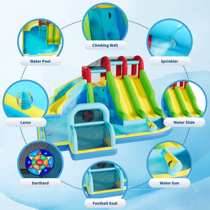 Indoor Outdoor Inflatable Bounce Castle w/3 Water Slides