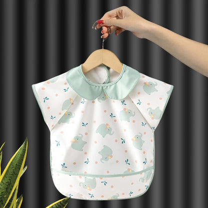 Baby Eating Apron PU Waterproof Bibs Cartoon Big Pocket Reverse Wear Summer Thin Light Sleeveless Boys Girls Kids Stuff