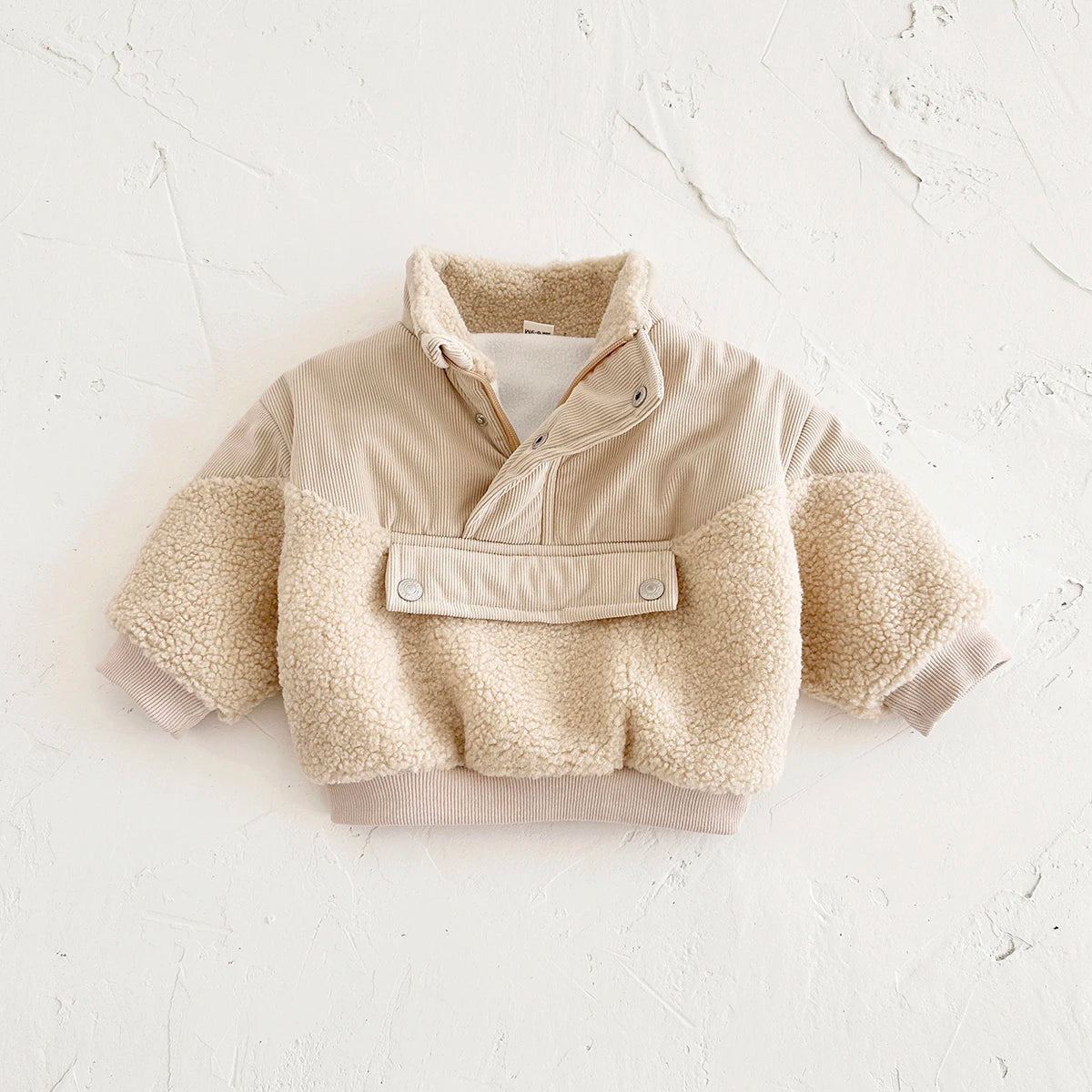 Boys Girls Baby Cotton Coat Lamb Wool Winter Thicken Half-Zip Fleece Jacket Solid 0-3Y Toddler