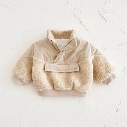 Boys Girls Baby Cotton Coat Lamb Wool Winter Thicken Half-Zip Fleece Jacket Solid 0-3Y Toddler