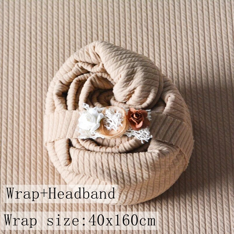 Stretchy Newborn Wrap Photography Jersey Baby Swaddle Wrap Headband Set Posing Pillow Newborn Photography Backdrops Accessories