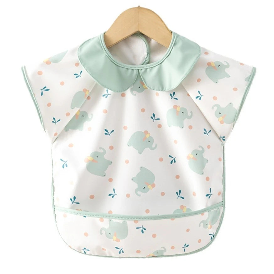 Baby Eating Apron PU Waterproof Bibs Cartoon Big Pocket Reverse Wear Summer Thin Light Sleeveless Boys Girls Kids Stuff