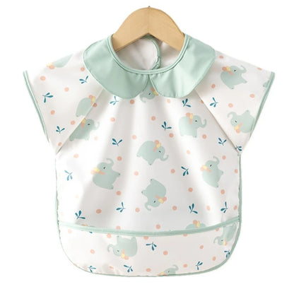 Baby Eating Apron PU Waterproof Bibs Cartoon Big Pocket Reverse Wear Summer Thin Light Sleeveless Boys Girls Kids Stuff