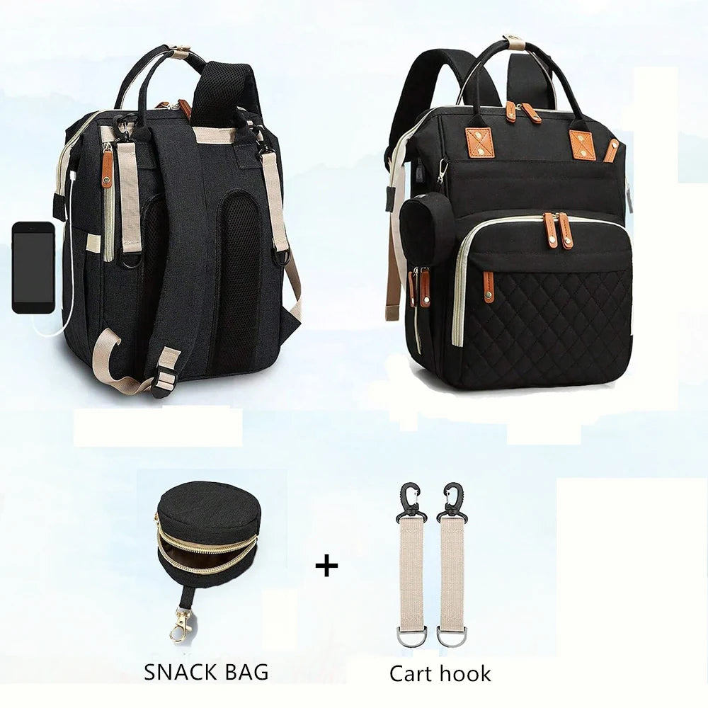 Fashionable Quilted Large-Capacity Backpack Mommy Bag; Multi-Functional Mommy Backpack for Traveling, Mother and Baby Bag; Lightweight Multi-Compartment Diaper Bag with Snack Pacifier Bag