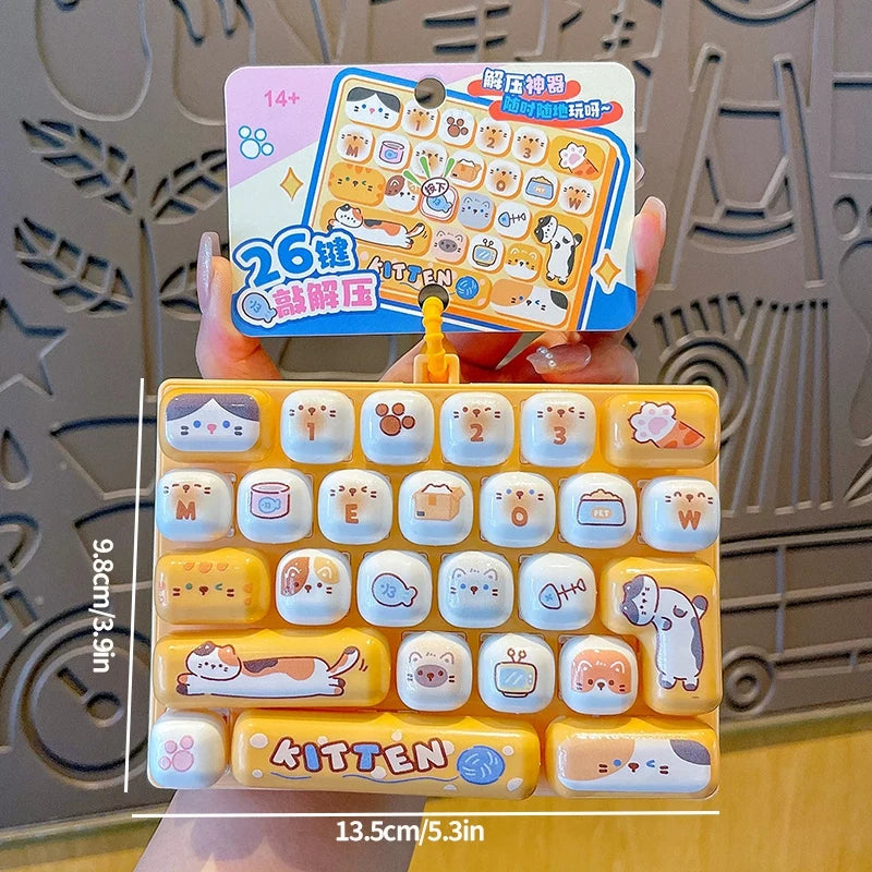 26-keycap Keyboard Keychain Button Clicker Decompression Toy Cartoon Anti Stress Keyboard Keychains Pendant Fidget Toys Gifts
