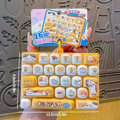 26-keycap Keyboard Keychain Button Clicker Decompression Toy Cartoon Anti Stress Keyboard Keychains Pendant Fidget Toys Gifts