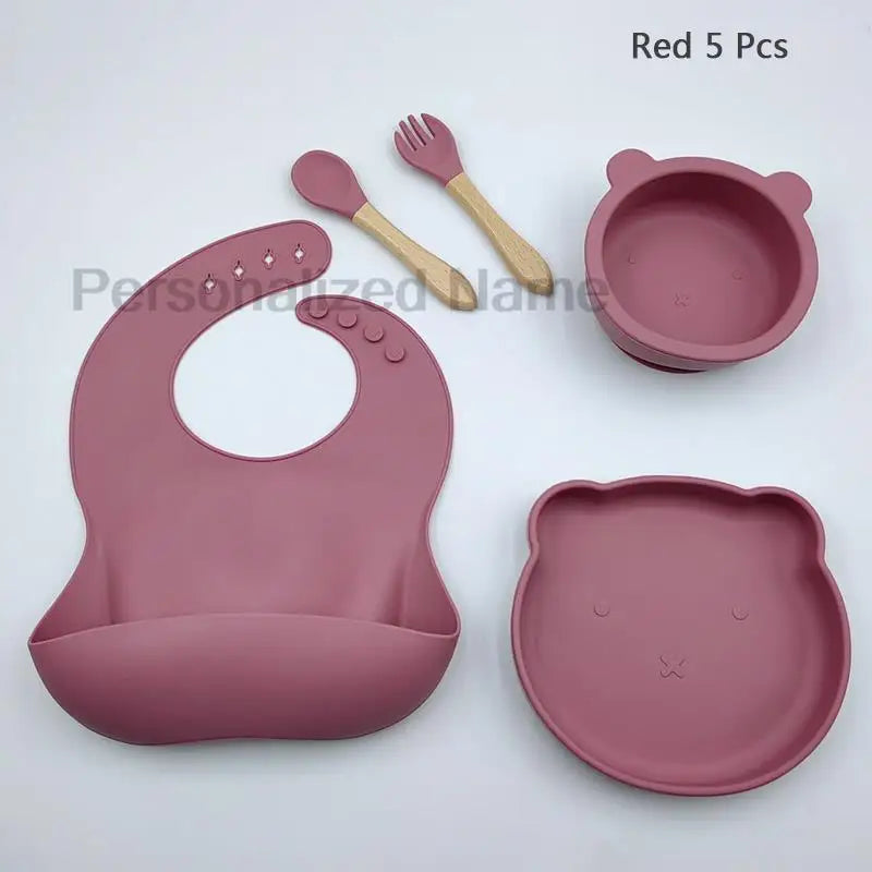 Baby Weaning Set Kit Bibs Baby Includes Bib Bowl Spoon and Fork Feeding Tableware
