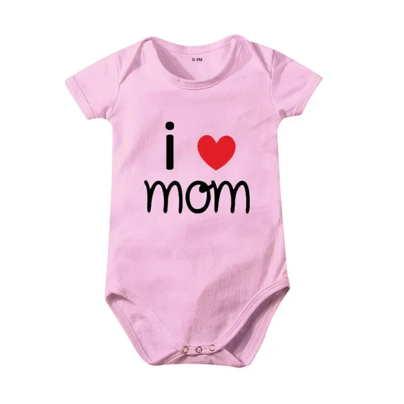 Pure Cotton I Love Mom Newborn Rompers  I Love Dad Baby Romper Twins Matching Bodysuit Summer for 0-24 Months Baby Clothes
