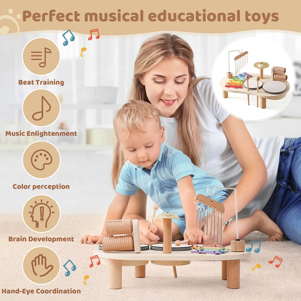 Baby Educational Toys Wooden Music instruments Montessori Children's Musical Toys Xylophone Newborn Music Table