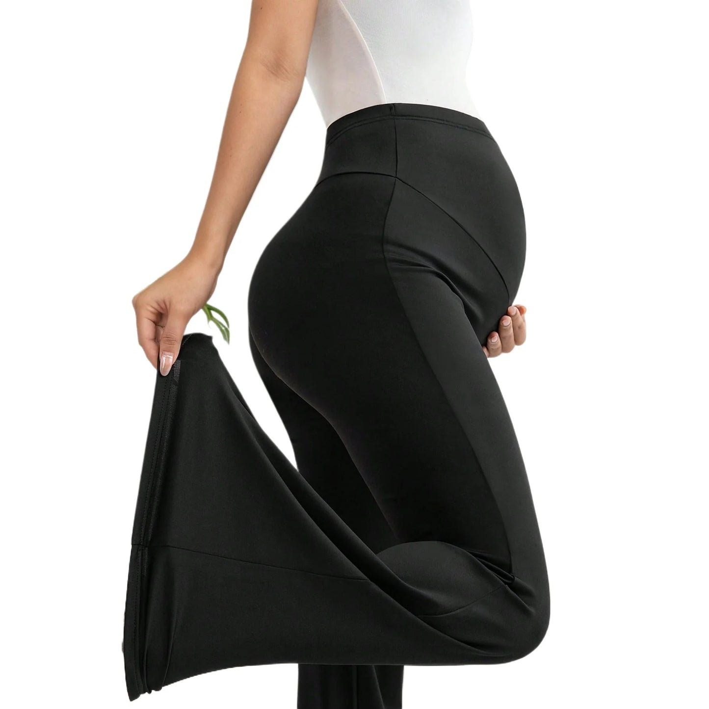 Maternity Women's Black High Waist Flare Leggings to Wear Under Dress or Shorts for Versatile Daily Casual