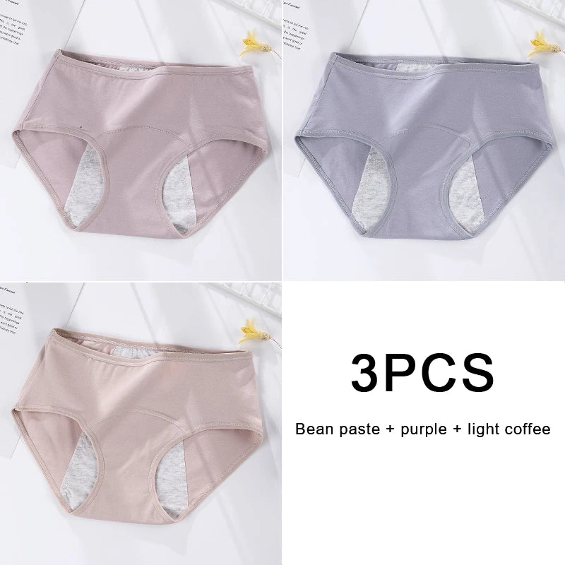 3PCS/set Women's menstrual briefs large flow postpartum water absorption leakproof pure cotton