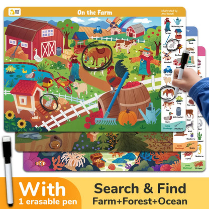 3 Themes Search and Find Game Looking for Different Interactive Activity Painting Kit Drawing Books with Reusable Pen