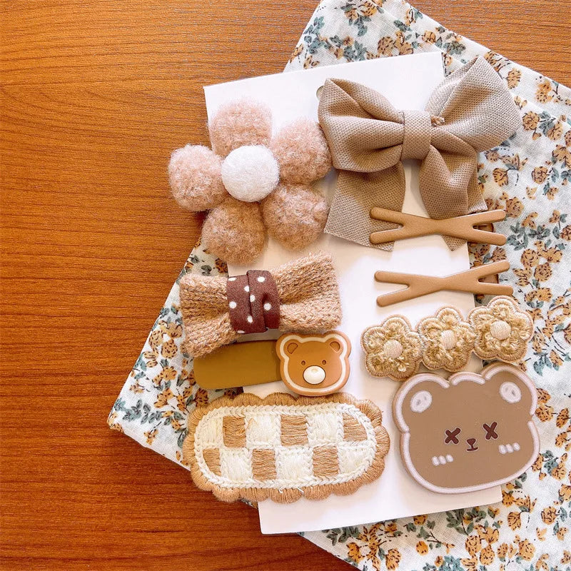 5/9Pcs/Set Cute Bows Hair Clips Hair Accessories For Girls Cartoon Animal Flower Hairpin Headdress Baby Hair Pins Birthday Gifts