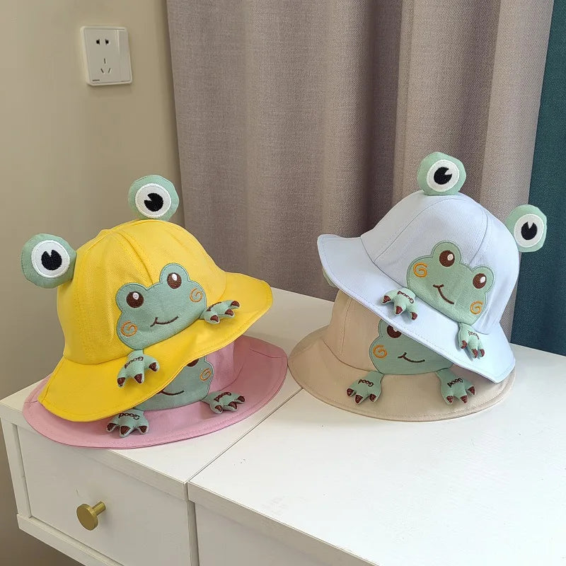Baby Bucket Hat for Kids Spring Outdoor Boys Girls Sun Hat Summer Cute Frog Toddler Children Fisherman Cap Cotton